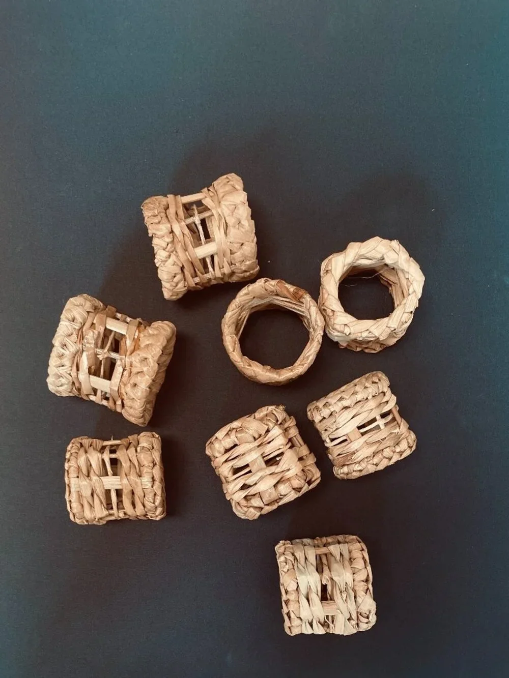 ⭐️$10 - SET: 12 NATURAL FIBER CLOTH NAPKINS + 8 ARTISANAL HANDMADE NAPKIN RINGS